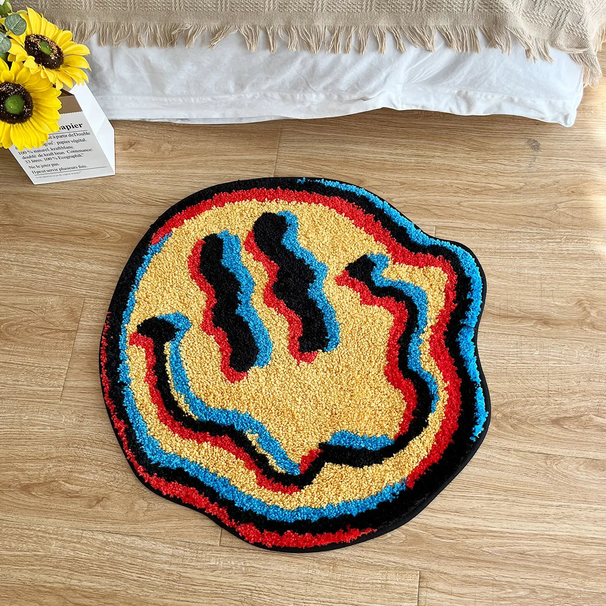 Trippy Smiley Face Tufted Rug, Aesthetic Bedroom & Living Room Decor