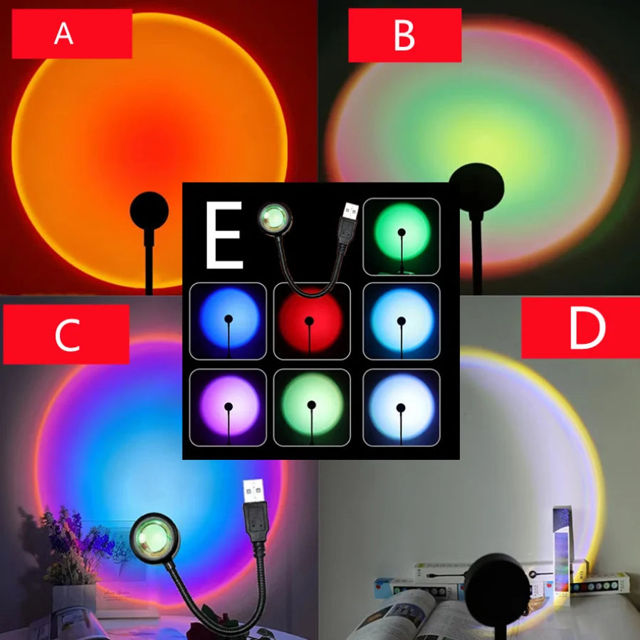 Sunset Projection Lamp, USB Mood Light for Bedroom & Living Room