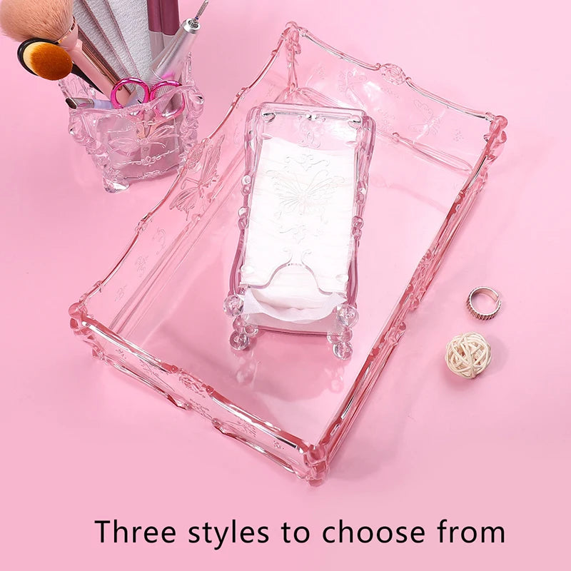 Butterfly Crystal Desk Organiser — Aesthetic Makeup & Stationery Storage Box