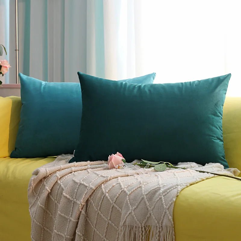 Soft Velvet Cushion Cover — Plaid Pillowcase for Sofa, Bedroom & Living Room Decor