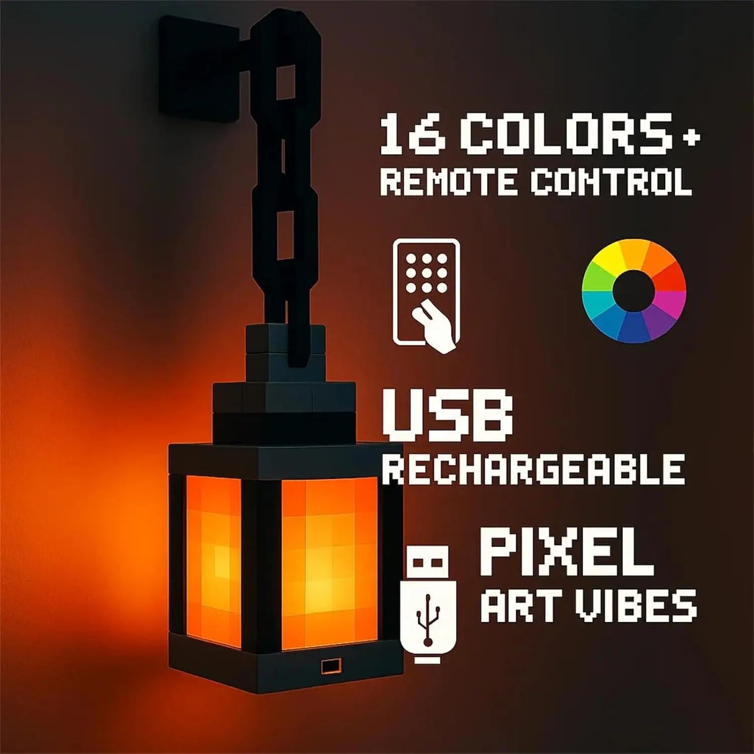 Pixel Art Lantern — 16 Colour LED Night Light with Remote