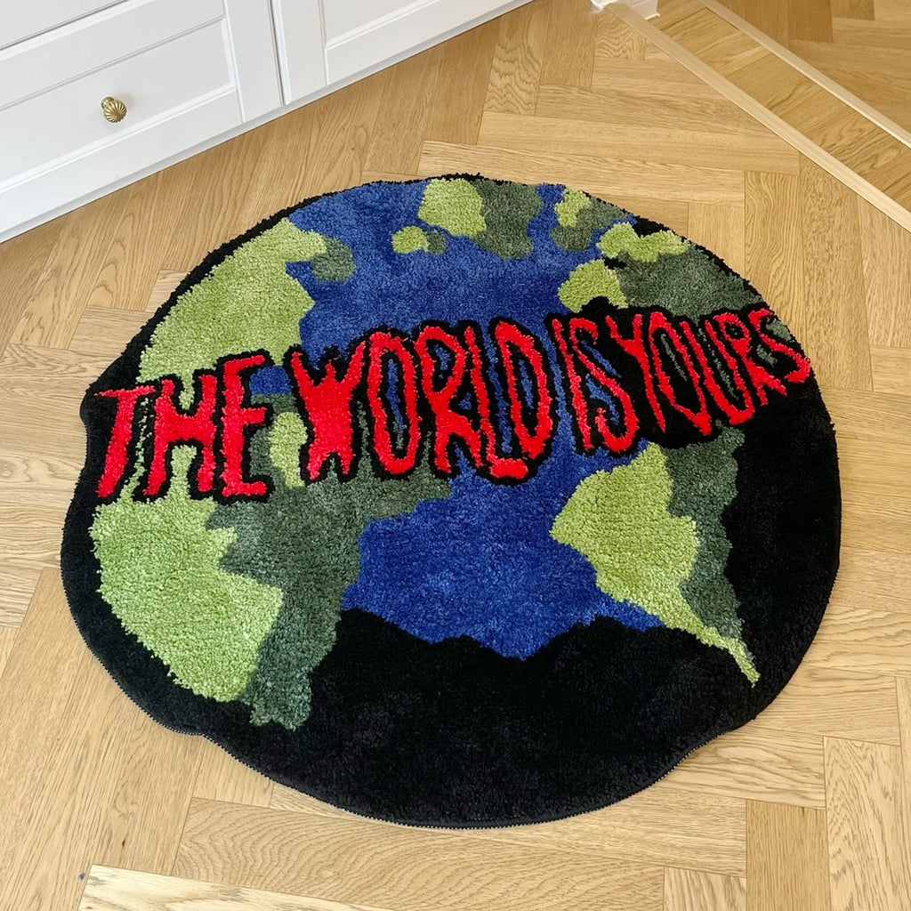 'The World Is Yours' Round Tufted Rug, Statement Bedroom Decor