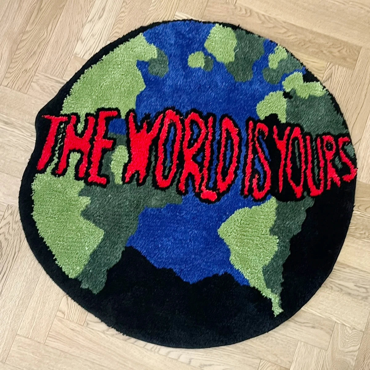 'The World Is Yours' Round Tufted Rug, Statement Bedroom Decor