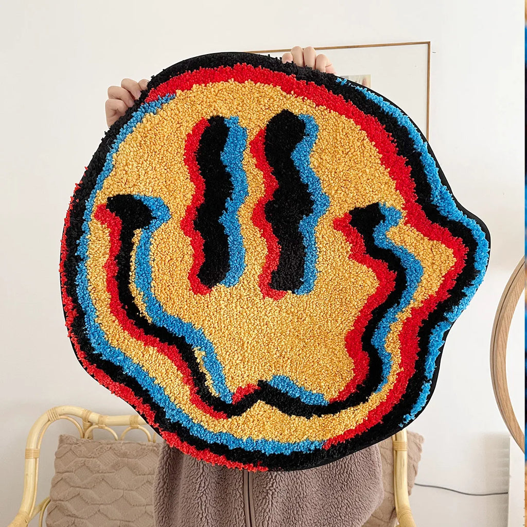 Trippy Smiley Face Tufted Rug, Aesthetic Bedroom & Living Room Decor