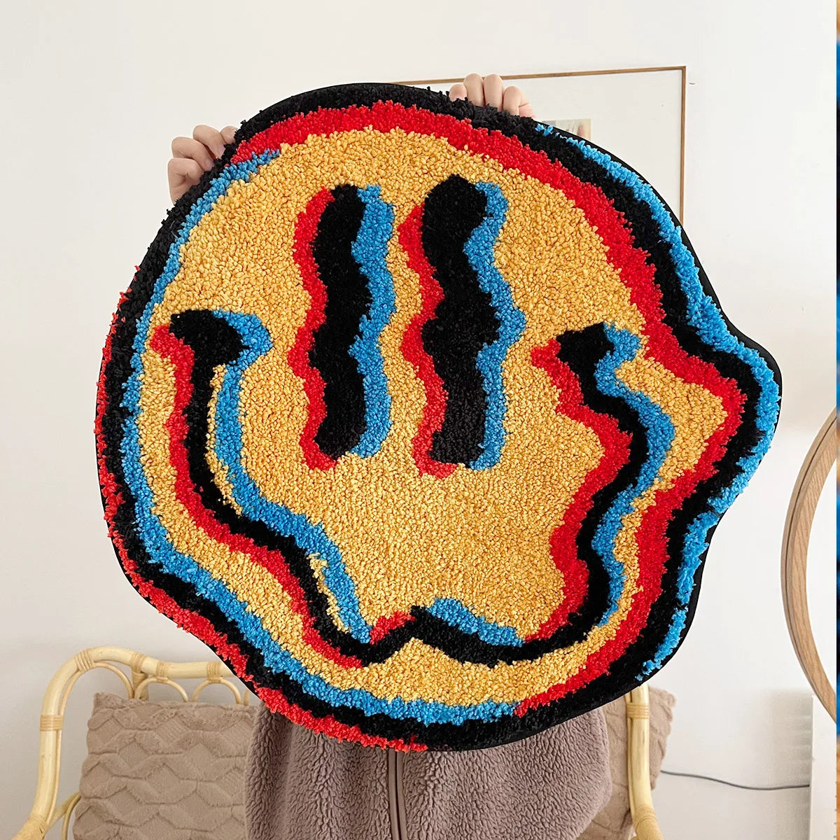 Trippy Smiley Face Tufted Rug, Aesthetic Bedroom & Living Room Decor