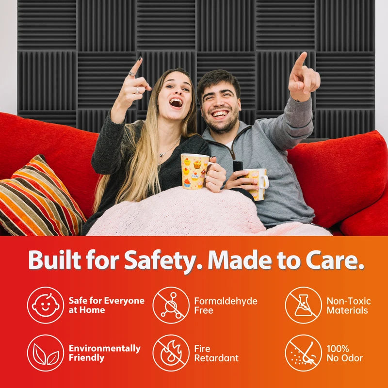 Acoustic Foam Panels - Sound Absorbing Wall Tiles for Gaming Rooms, Studios & Home Offices