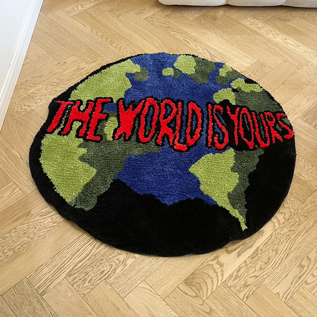 'The World Is Yours' Round Tufted Rug, Statement Bedroom Decor