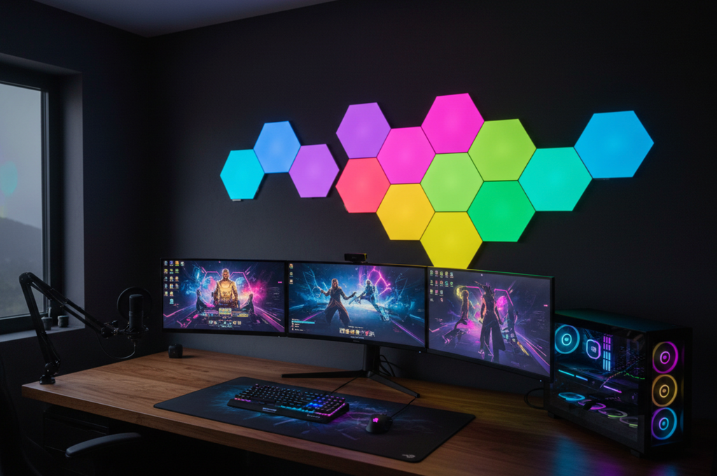 RGB Hexagon Wall Lights  Music Sync  App Controlled  Smart Ambient Lighting