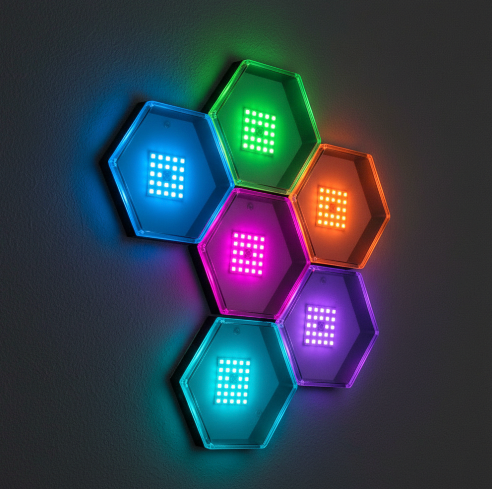 RGB Hexagon Wall Lights  Music Sync  App Controlled  Smart Ambient Lighting