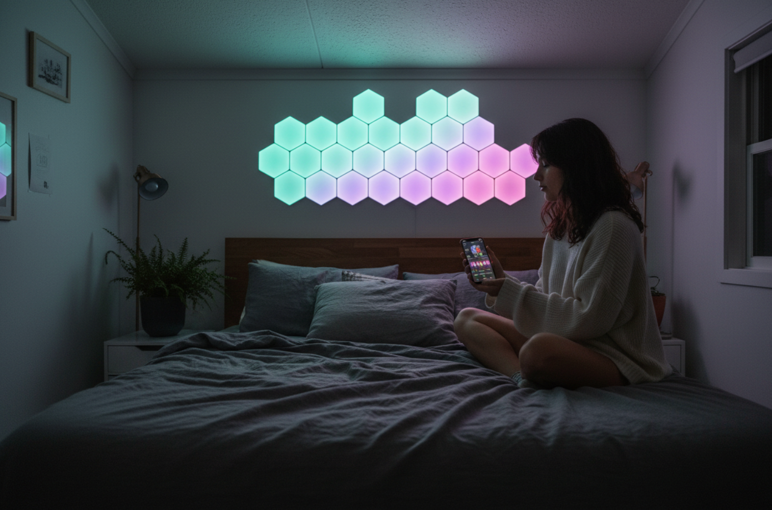 RGB Hexagon Wall Lights  Music Sync  App Controlled  Smart Ambient Lighting