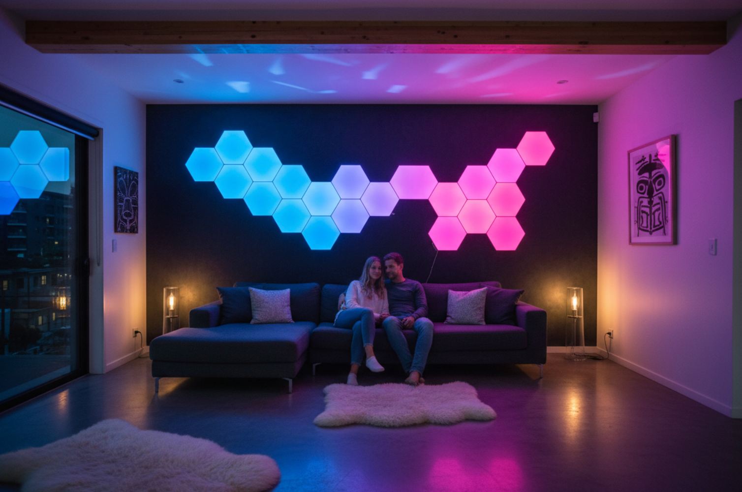 RGB Hexagon Wall Lights  Music Sync  App Controlled  Smart Ambient Lighting