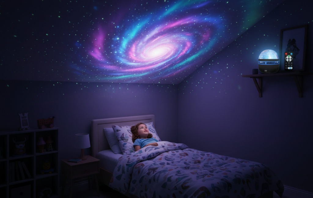 LivSmart Galaxy Aurora Projector, 360° Rotating RGB Night Light with Remote