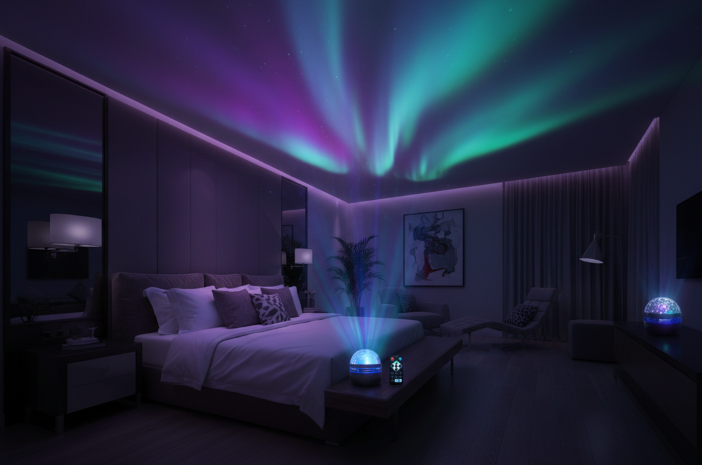 LivSmart Galaxy Aurora Projector, 360° Rotating RGB Night Light with Remote