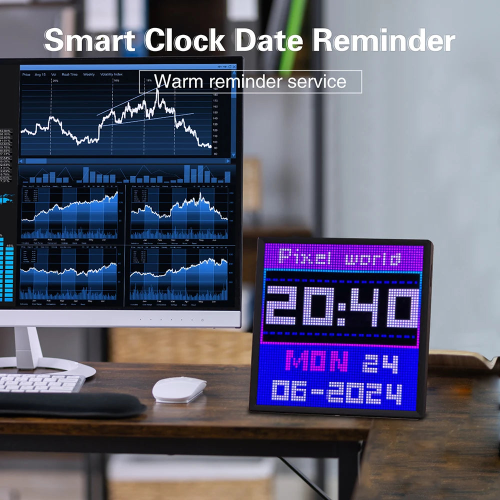 LED Pixel Matrix Display Board, 64x64 RGB Smart Art Panel for Gaming Room & Desk Decor